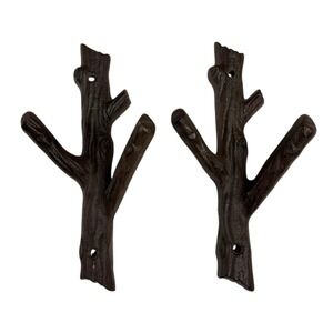 Cast Iron Tree Branch Double Decorative Metal‎ Wall Hooks 7.5" Lot Of 2 WP66Q2